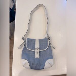 Y2K coach bag blue canvas with white leather crossbody